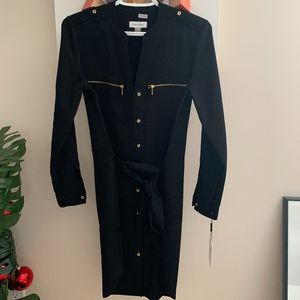 NWT Calvin Klein Black Gold Button Shirt Dress Sz2